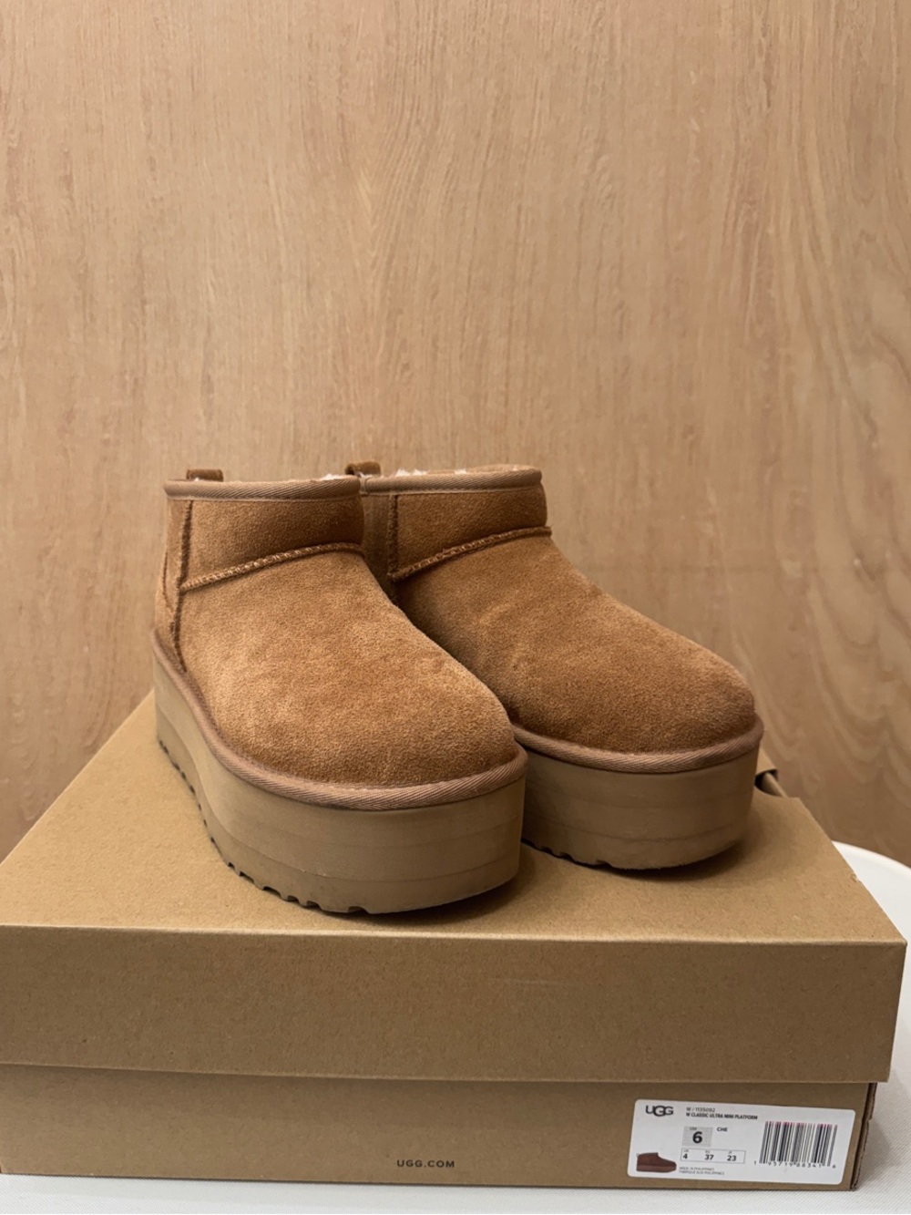 UGG Platform Mini Booties in Chestnut Suede